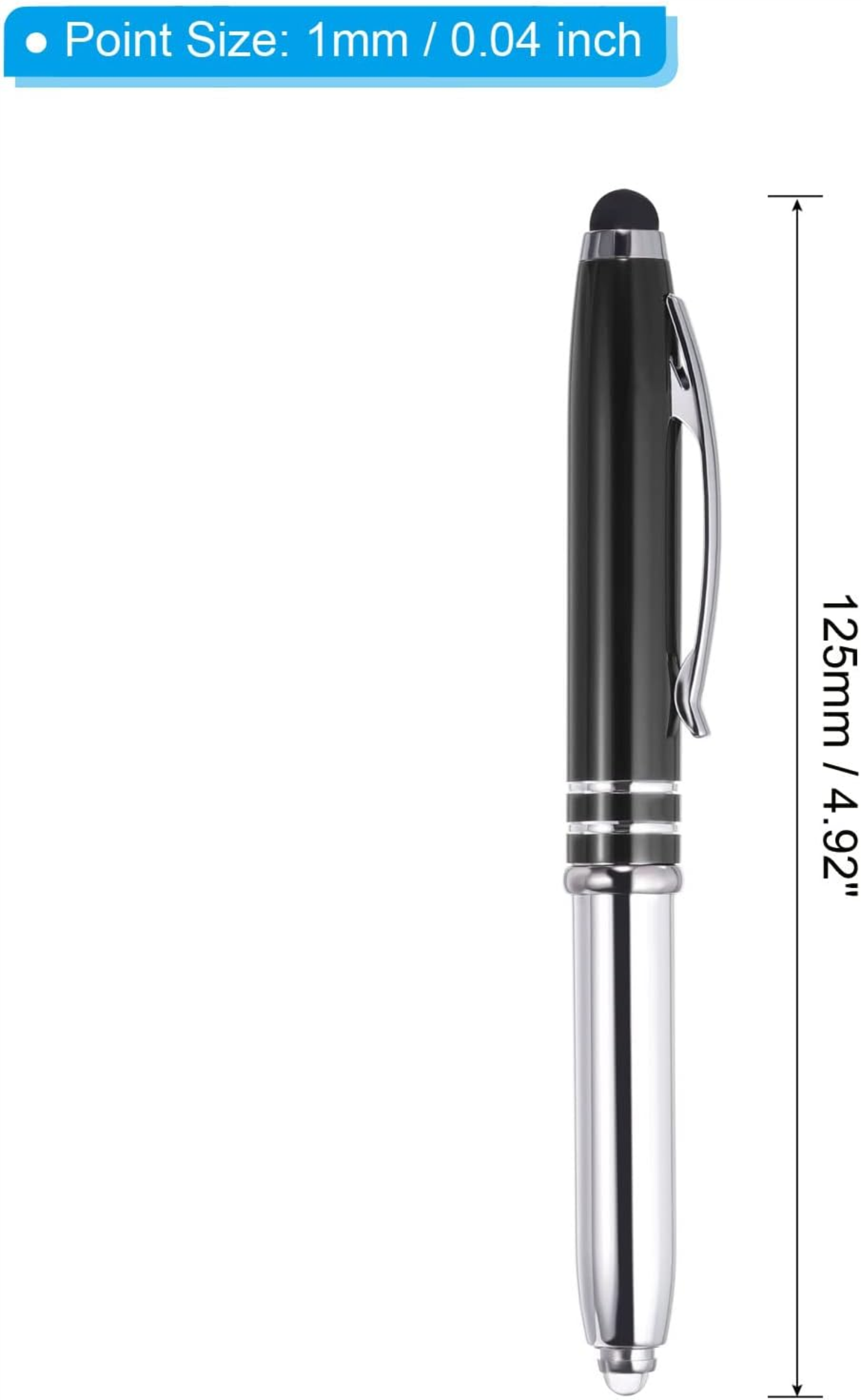 Ballpoint Presidential Stylus Tip and LED Flashlight, 5 Pack 3 in 1 Metal Pen Black Ink 1.0mm Medium Point Pick and Promo