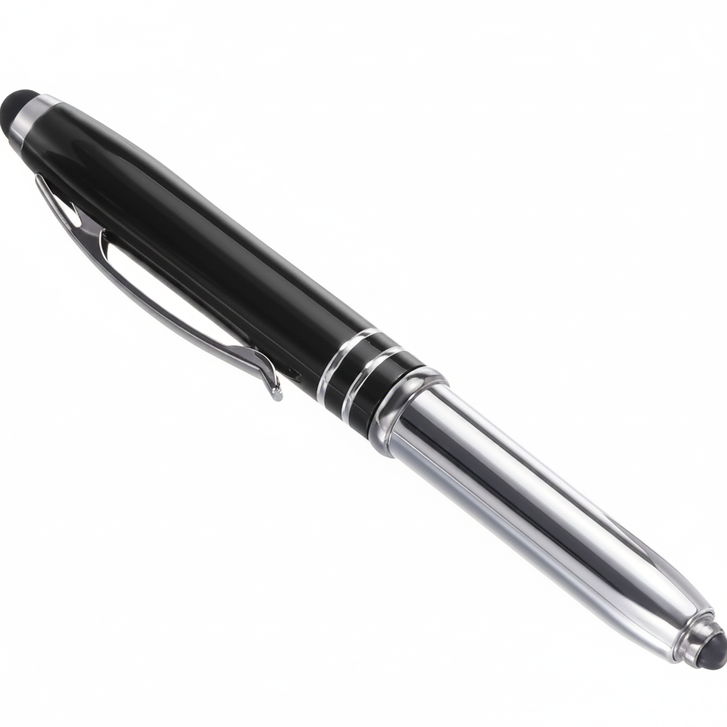 Ballpoint Presidential Stylus Tip and LED Flashlight, 5 Pack 3 in 1 Metal Pen Black Ink 1.0mm Medium Point Pick and Promo