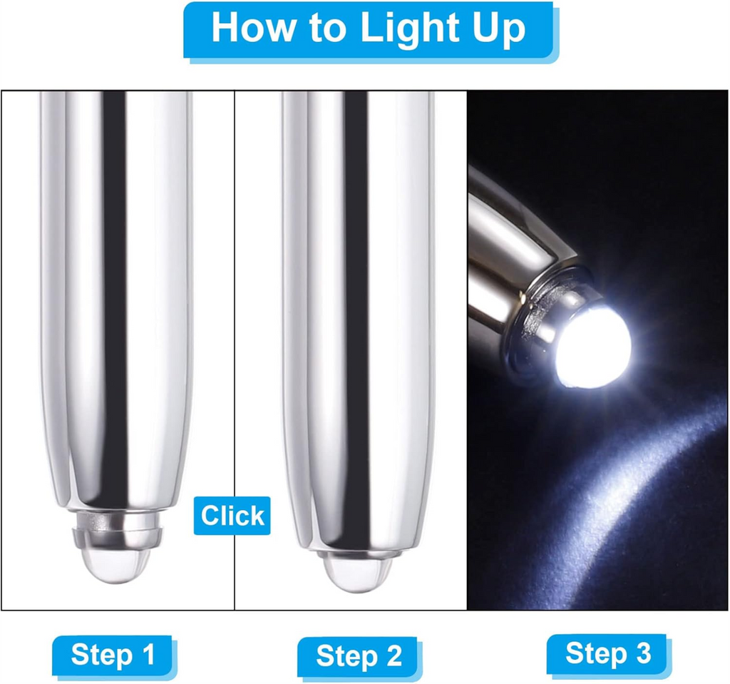 Ballpoint Presidential Stylus Tip and LED Flashlight, 5 Pack 3 in 1 Metal Pen Black Ink 1.0mm Medium Point Pick and Promo