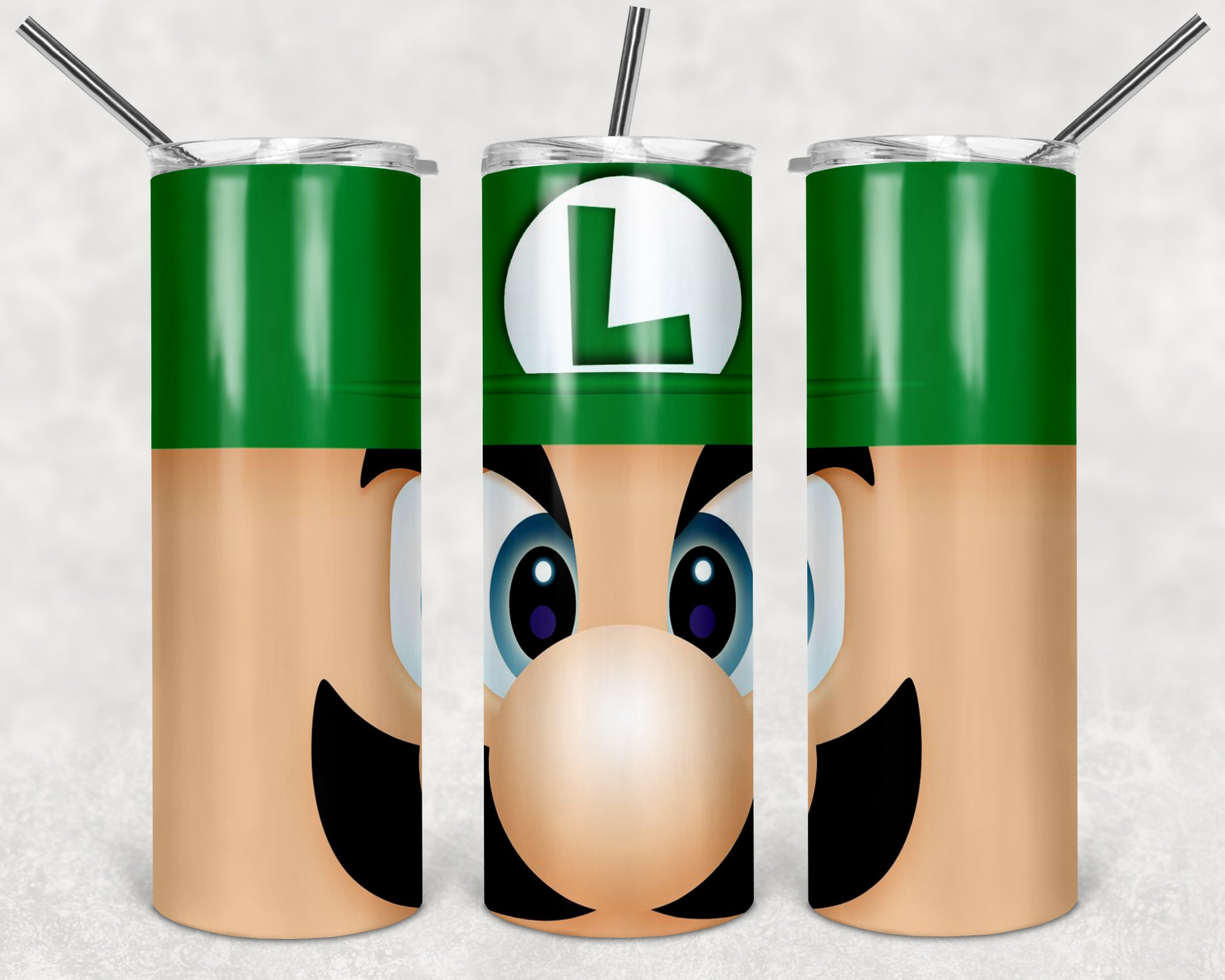 MARIO BROS LUIGUI FACE-20oz-stainless-steel-double-wall-skinny-tumbler-with-stra
