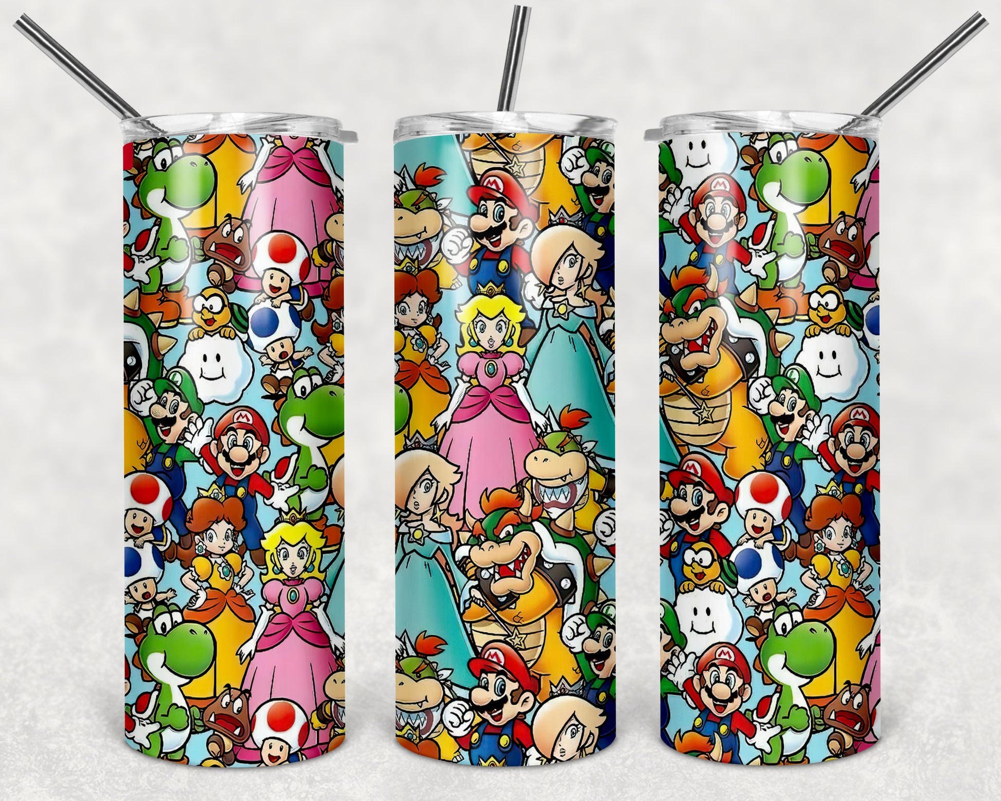 MARIO BROS 3 20oz Stainless Steel Double Wall Skinny Tumbler With Straw
