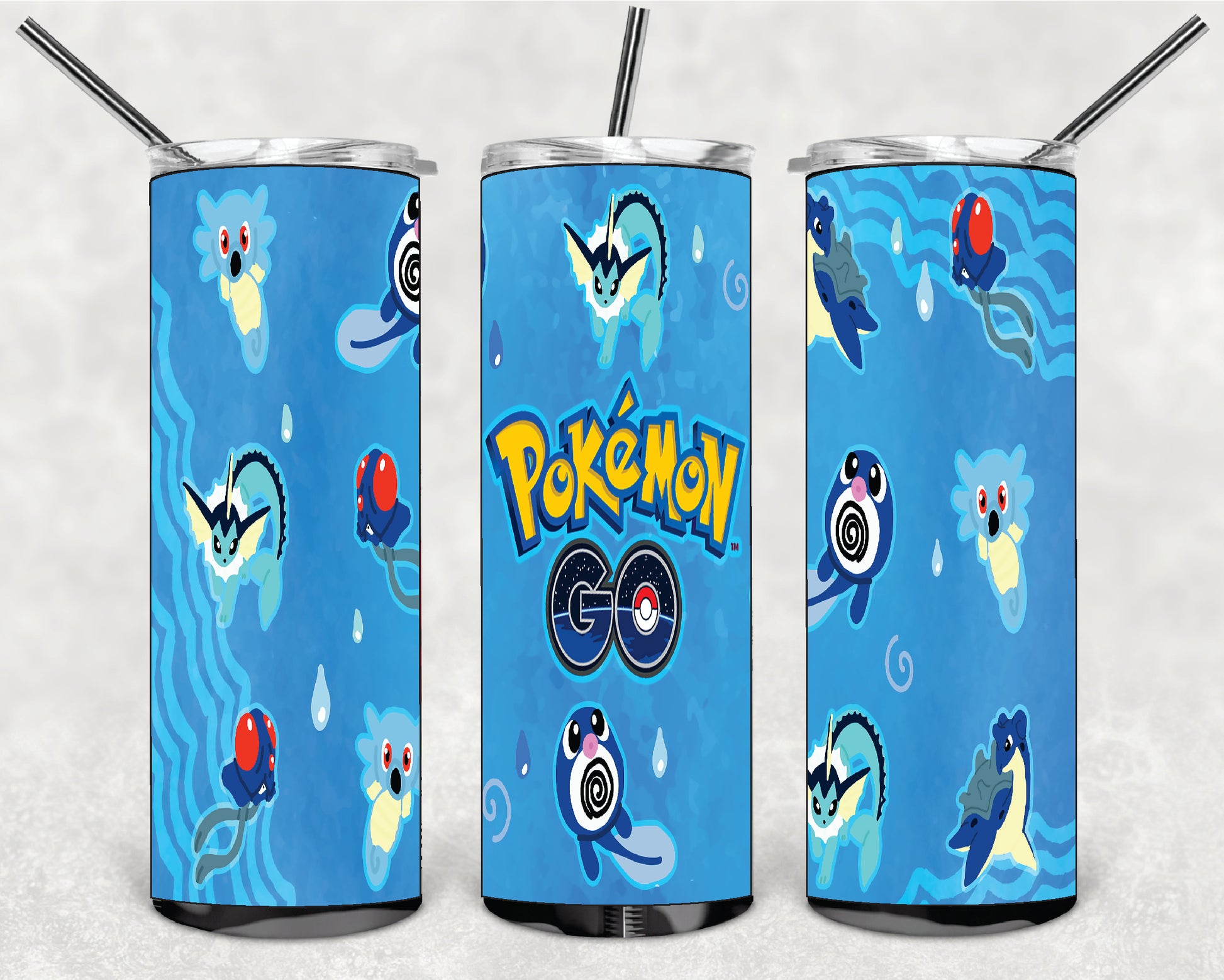 POKEMON BLUE DESINGS 20oz Stainless Steel Double Wall Skinny Tumbler With Straw