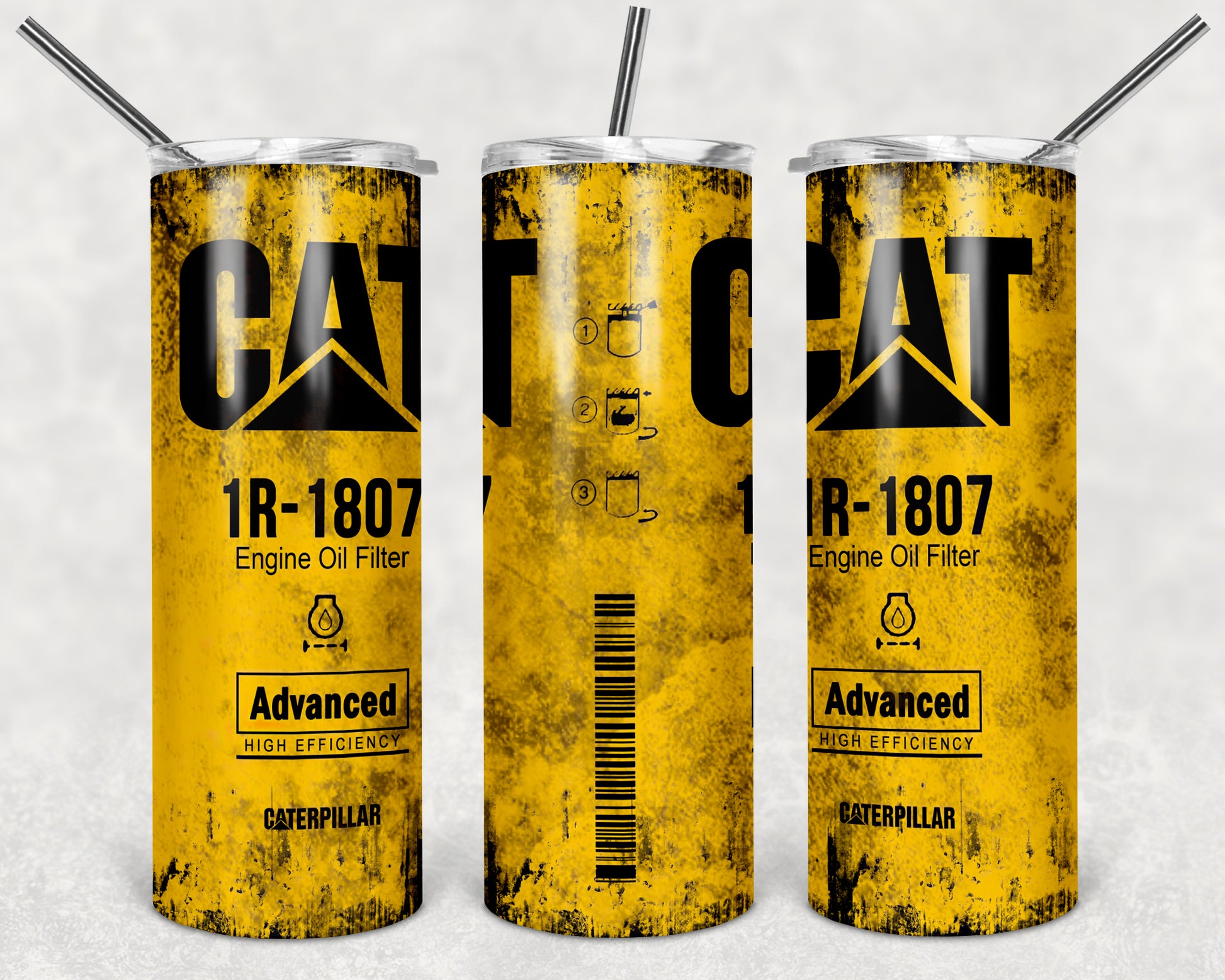 Caterpillar 20oz Stainless Steel Double Wall Skinny Tumbler With Straw