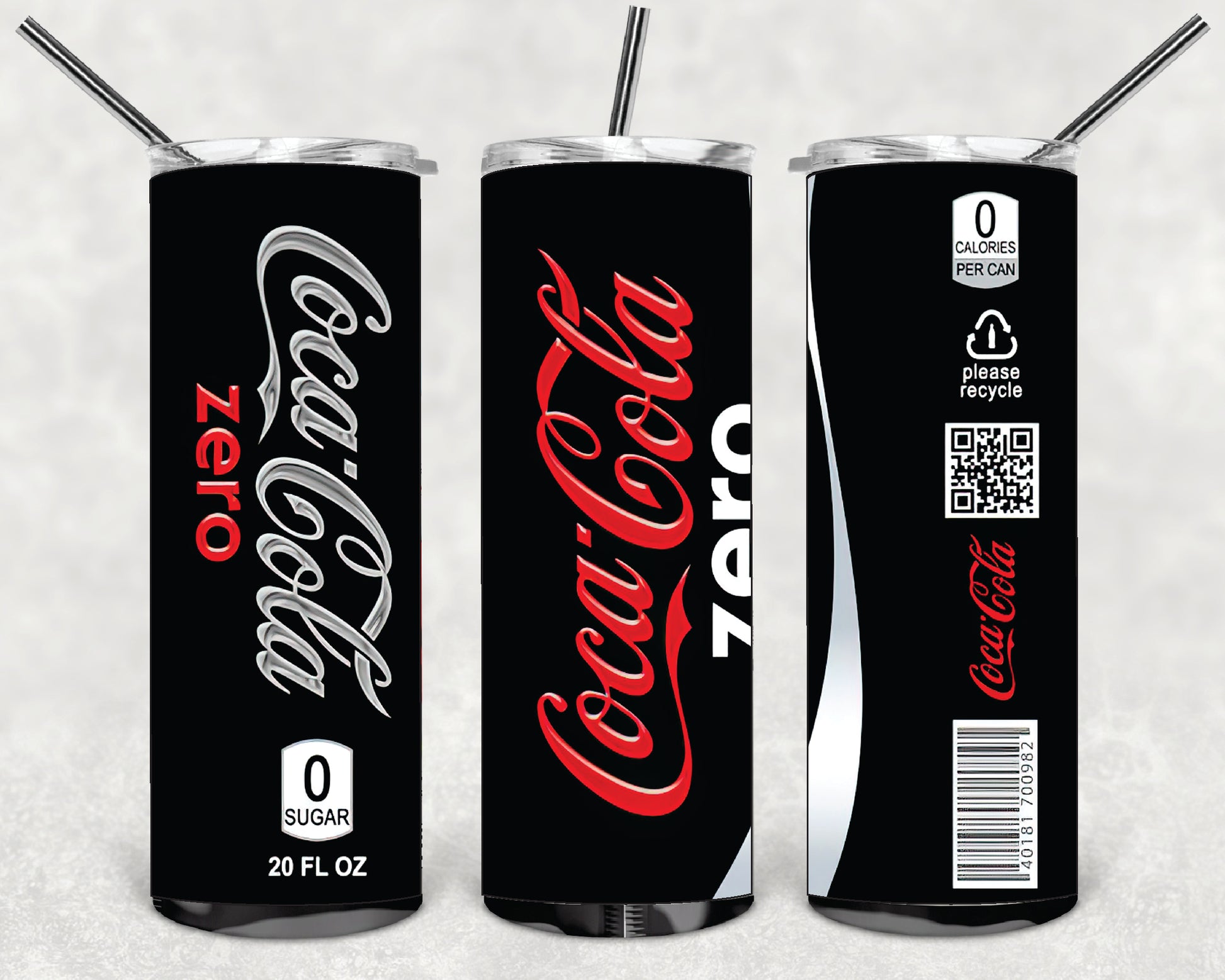 DRINK COCA-COLA ZERO 20oz Stainless Steel Double Wall Skinny Tumbler With Straw