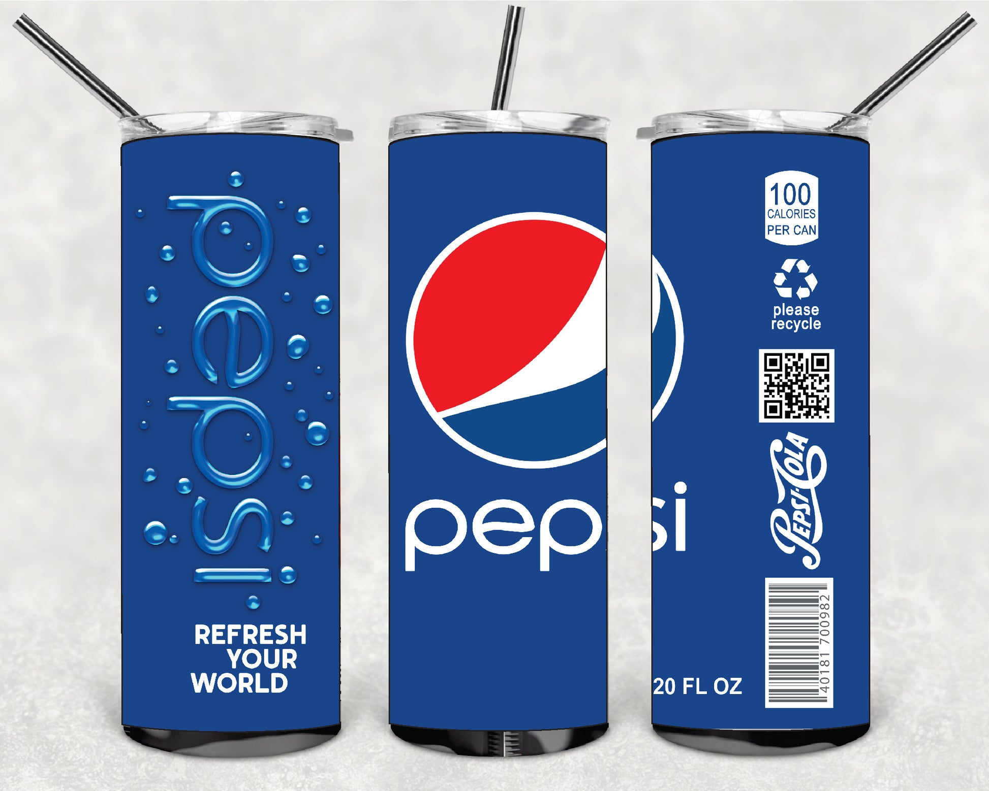DRINK PEPSI 20oz Stainless Steel Double Wall Skinny Tumbler With Straw