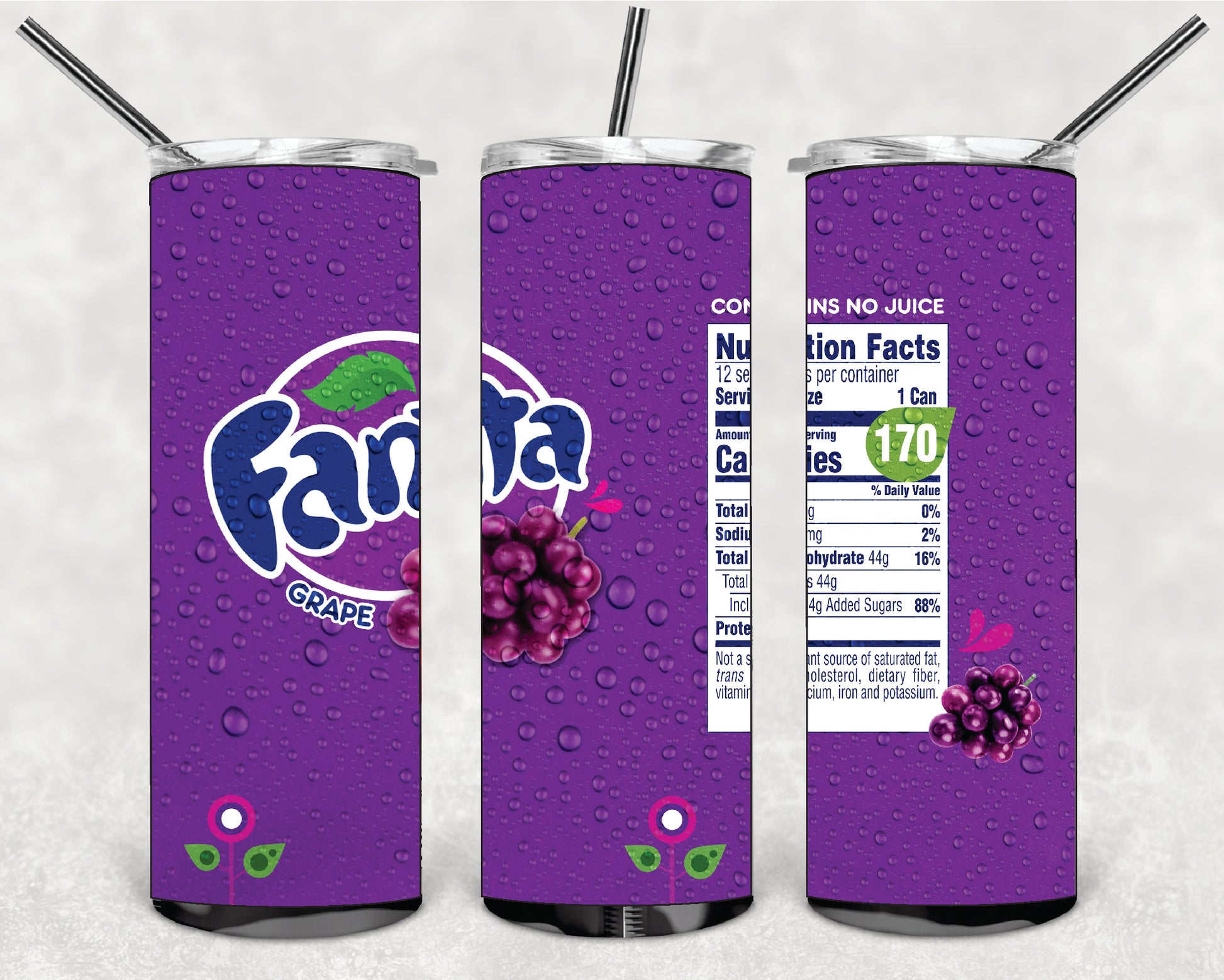 DRINK FANTA GRAPE 20oz Stainless Steel Double Wall Skinny Tumbler With Straw