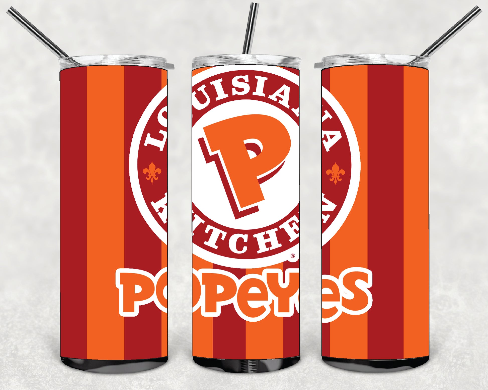 FAST FOOD POPEYES DESINGS 20oz Stainless Steel Double Wall Skinny Tumbler With S