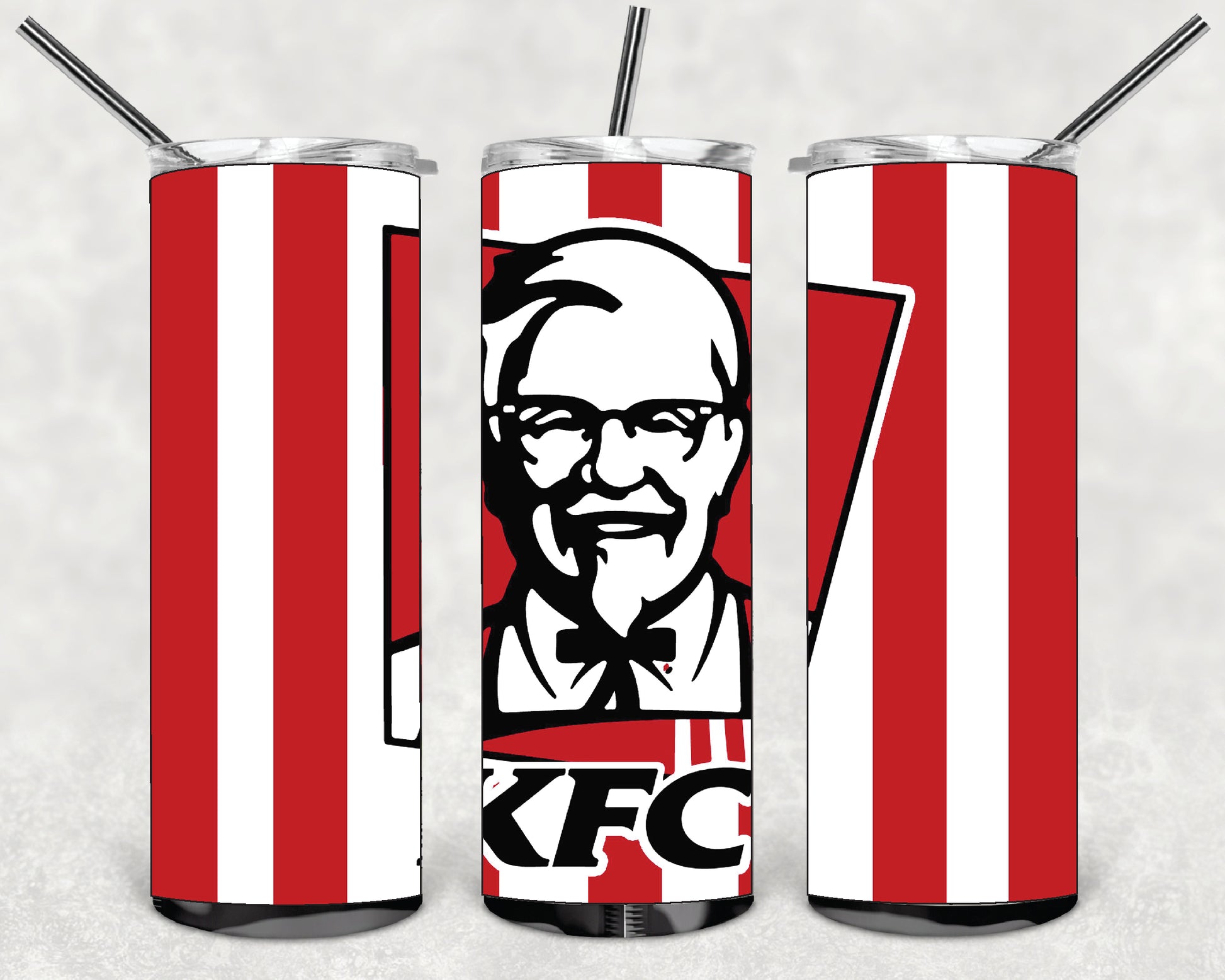 FAST FOOD KFC DESINGS 20oz Stainless Steel Double Wall Skinny Tumbler With Straw