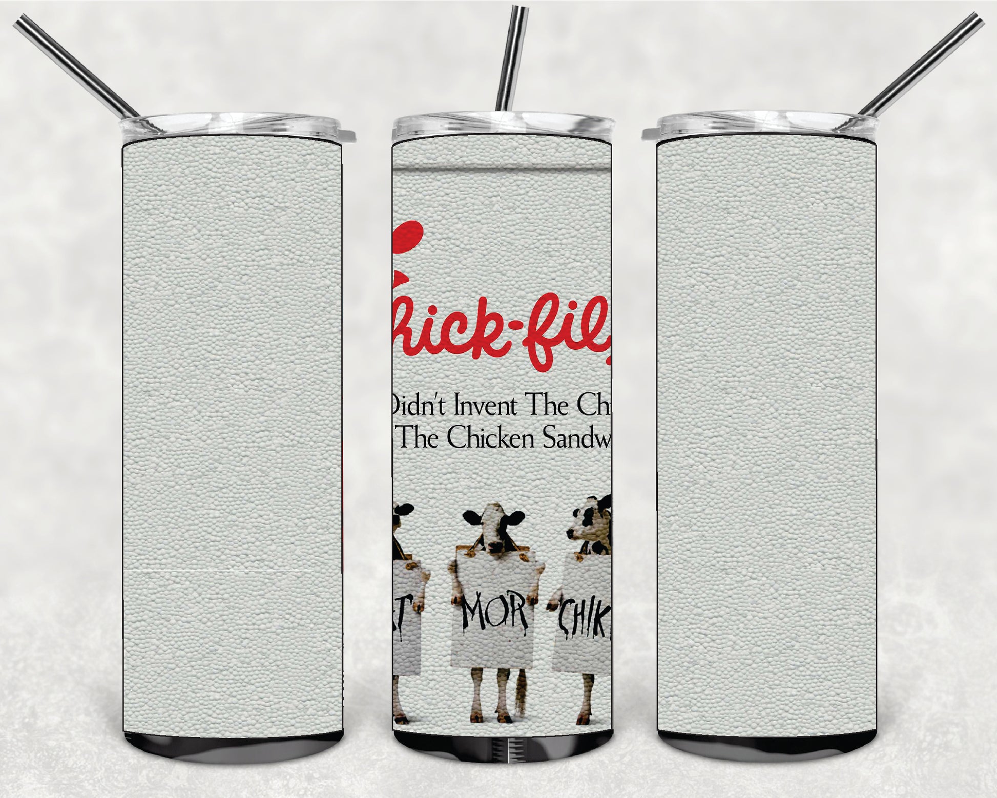 FAST FOOD CHICK FILLET DESINGS 20oz Stainless Steel Double Wall Skinny Tumbler W