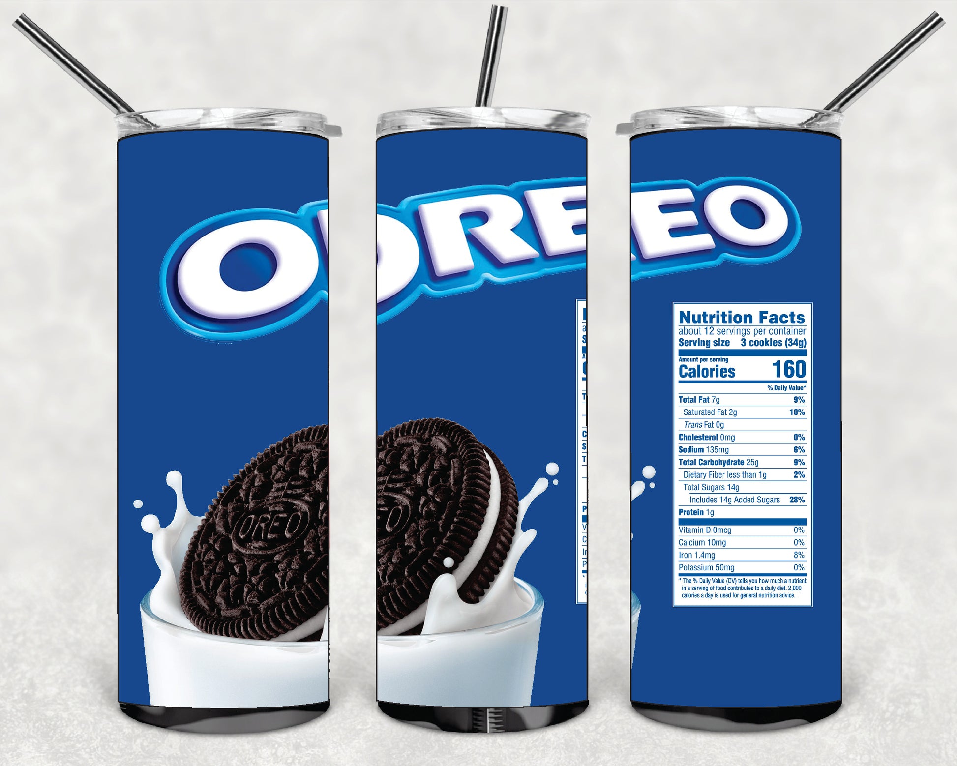 FOOD OREO 20oz Stainless Steel Double Wall Skinny Tumbler With Straw