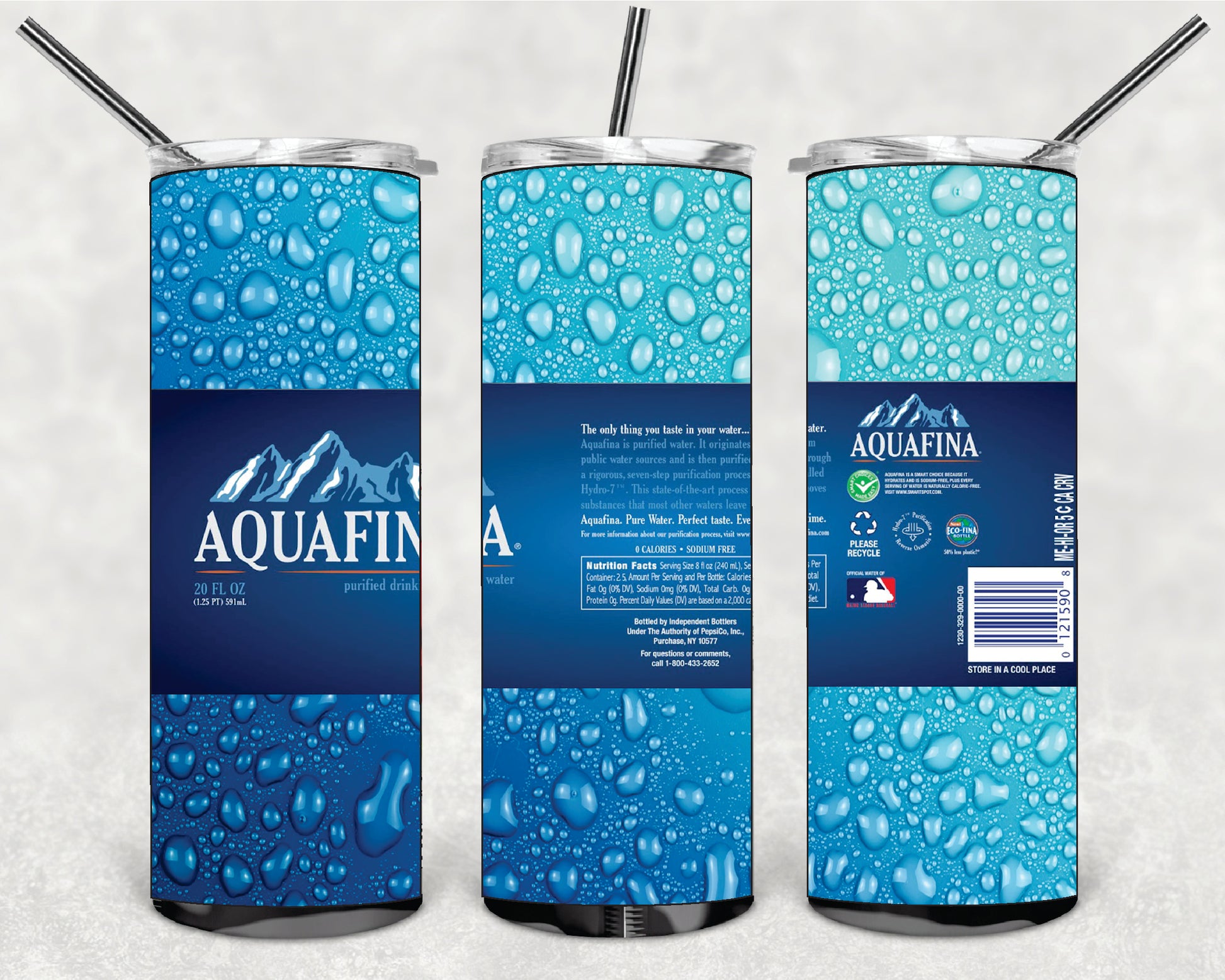 DRINK AQUAFINA 20oz Stainless Steel Double Wall Skinny Tumbler With Straw