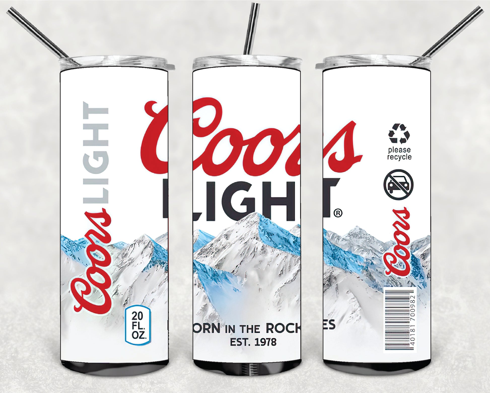DRINK COORS LIGHT 20oz Stainless Steel Double Wall Skinny Tumbler With Straw