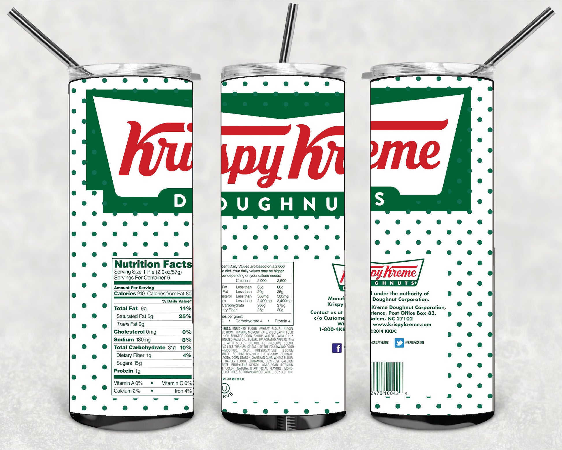 FOOD KRISPY KREME 20oz Stainless Steel Double Wall Skinny Tumbler With Straw