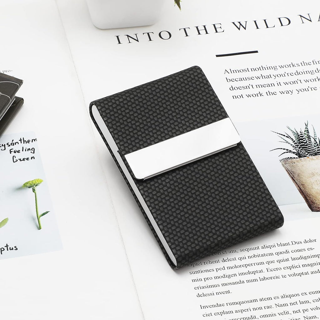 Business Card Holder with Ultra Slim Design,Business Card Case with Premium PU Leather,Suit Pocket Metal Card Holder with Magnetic Shut Pick and Promo