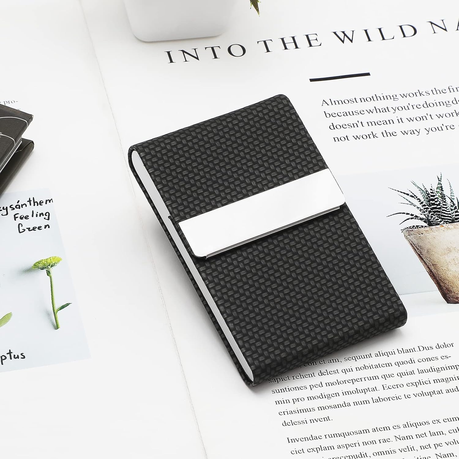 Business Card Holder with Ultra Slim Design,Business Card Case with Premium PU Leather,Suit Pocket Metal Card Holder with Magnetic Shut Pick and Promo