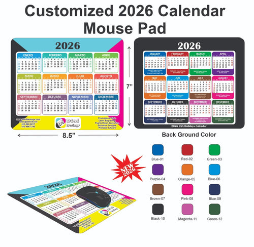 2026 Calendar Mouse Pad with Holidays Non-Slip Rubber Base Desk Mat Office Gift